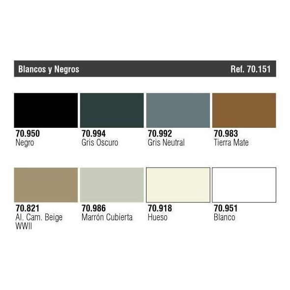 Vallejo Vallejo: 70.151 - Model Color - Figure - Black & White (8 x 18 ml)
