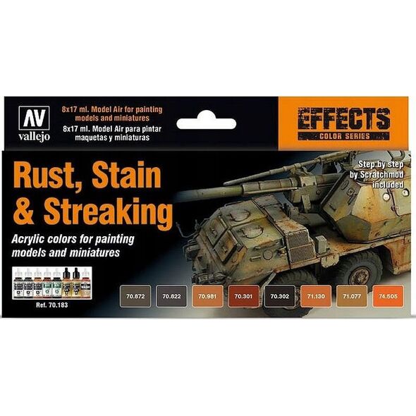 Vallejo Vallejo: 70.183 - Model Color - Effects - Rust, Stains & Streaking (8 x 18 ml)