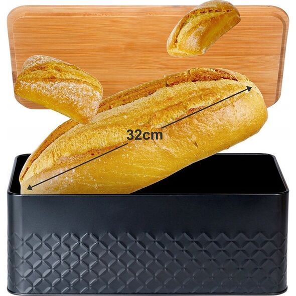 Chlebak Vilde Chlebak na Pieczywo Chleb z Deską Czarny Metalowy VILDE 33,5x18,5x12,5 cm