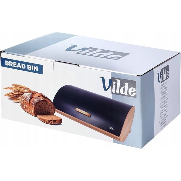 Chlebak Vilde Chlebak Pojemnik na Chleb Metalowy Drewniany Czarny VILDE 35,5x24,5x15,5 cm