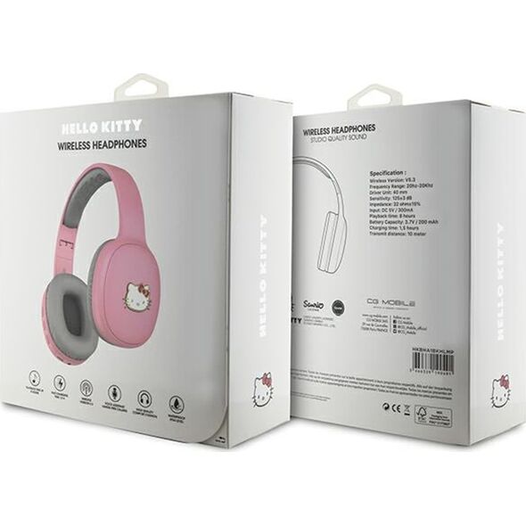 Słuchawki HelloKitty Hello Kitty słuchawki nauszne Bluetooth HKBHA1BKHLMP różowe/pink Metal Logo