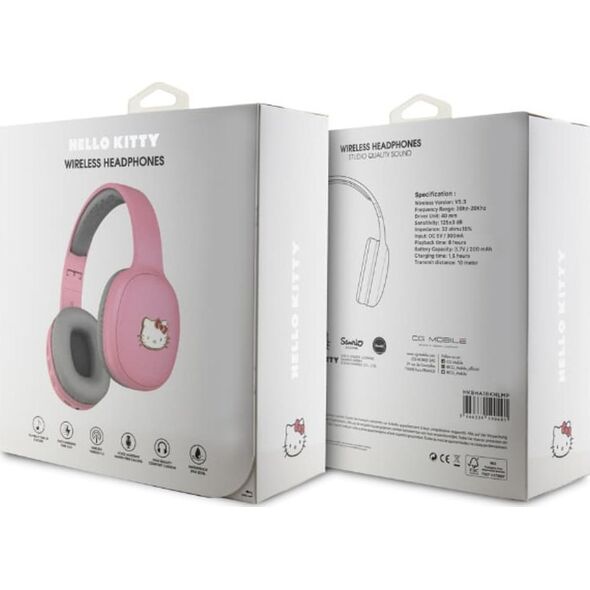 Słuchawki HelloKitty Hello Kitty słuchawki nauszne Bluetooth HKBHA1BKHLMP różowe/pink Metal Logo