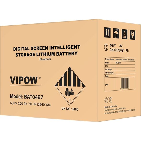 Vipow Akumulator żelowy LiFePO4 Bluetooth 200Ah