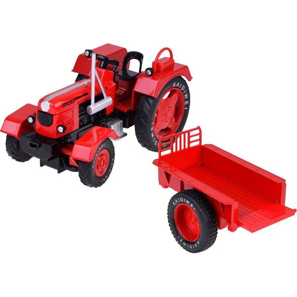 Jokomisiada Czerwony Metalowy Traktor z przyczepką Skrętne Gumowe koła 1:18 ZA5202