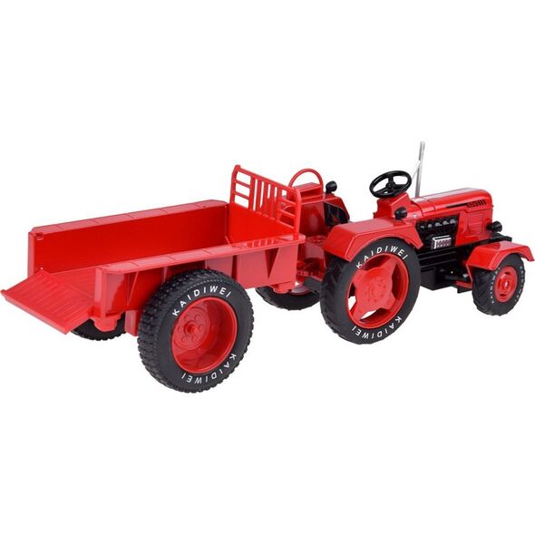 Jokomisiada Czerwony Metalowy Traktor z przyczepką Skrętne Gumowe koła 1:18 ZA5202