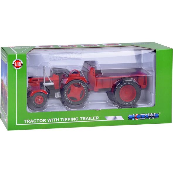 Jokomisiada Czerwony Metalowy Traktor z przyczepką Skrętne Gumowe koła 1:18 ZA5202