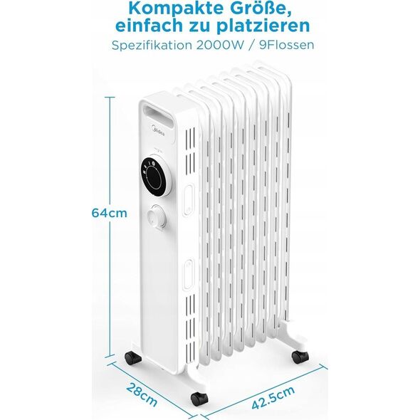 Grzejnik Midea Midea NY2009-22M | Oil Filled Radiator | 2000 W | Number of power levels 3 | White