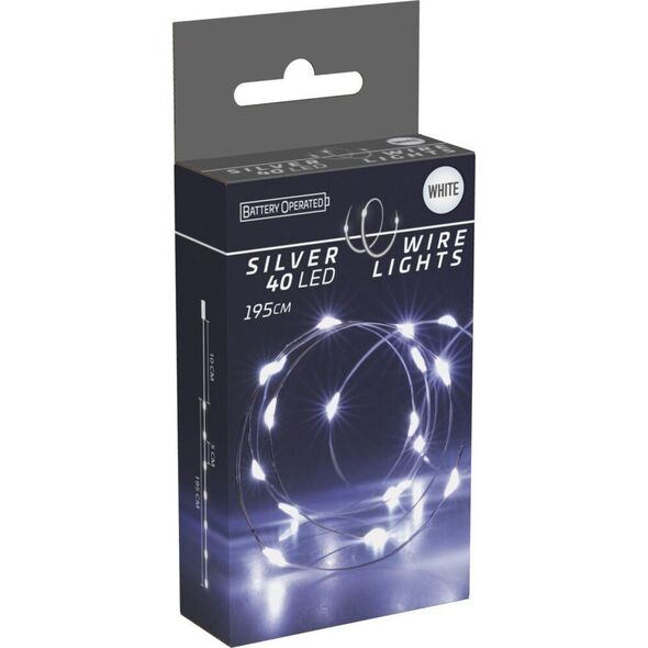 Koopman Lampki druciki na baterie girlanda 40 led zimny biały
