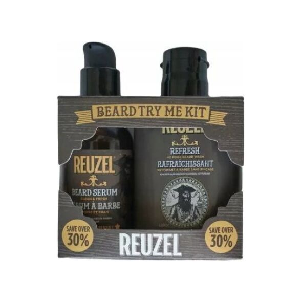 Reuzel Try Me Kit Set Reuzel: Clean & Fresh, Hydrating, Serum, For Beard, 50 ml + Refresh No Rinse, Beard Shampoo, Moisture And Shine, 100 ml For Men