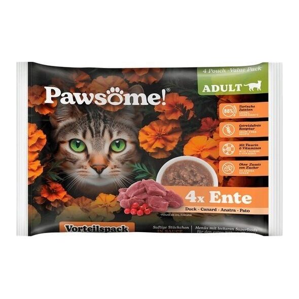 Pawsome Pawsome Adult Ente - kaczka saszetki 4x85g