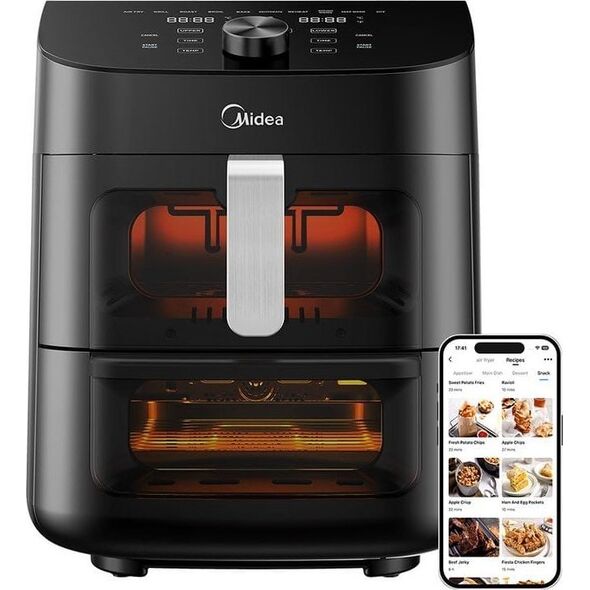Frytkownica beztłuszczowa Midea Midea Two Zone Airfryer | MAD1100DADK | Power 1850 W | Capacity 4.4/6.4 L | Rapid Air technology | Black