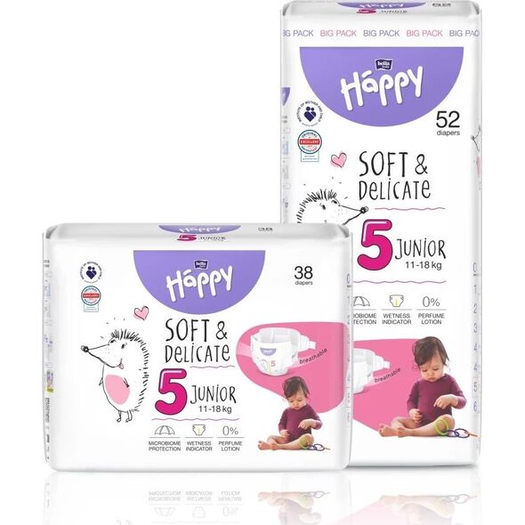 Happy Pieluchy HAPPY Junior (11-18kg) diapers 52pcs, size 5 NEW, BB-054-JU52-W01