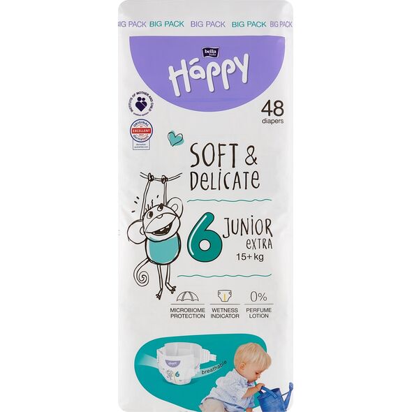 Happy Pieluchy HAPPY Junior Extra (+15kg) diapers 48pcs, size 6 NEW, BB-054-JX48-W01