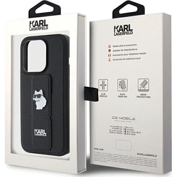 Karl Lagerfeld Karl Lagerfeld KLHCP14LGSACHPK iPhone 14 Pro 6.1" czarny/black hardcase Gripstand Saffiano Choupette Pins