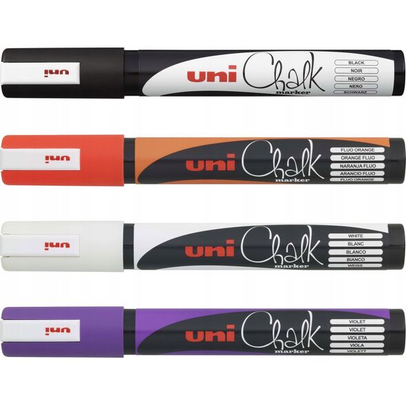 UNIBALL Uni Chalk marker sæt Halloween med 4 stk PWE-5M ( colours white, black, purple, orange)