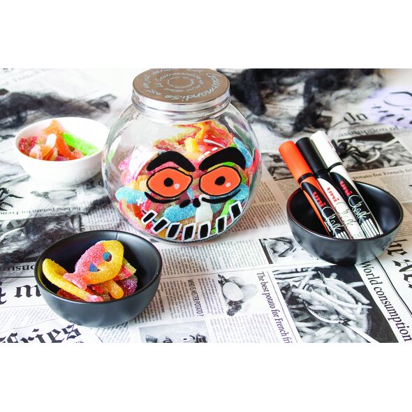 UNIBALL Uni Chalk marker sæt Halloween med 4 stk PWE-5M ( colours white, black, purple, orange)