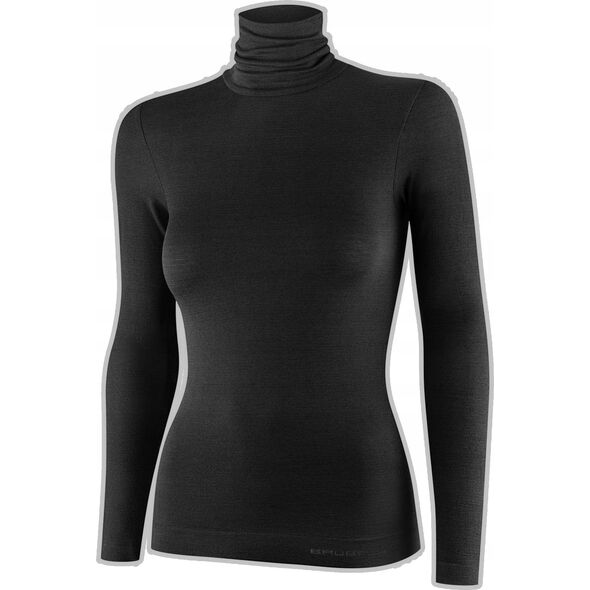 Brubeck LS1627W Koszulka damska z golfem COMFORT MERINO czarny S