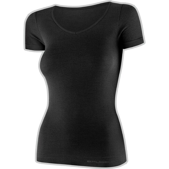 Brubeck SS1398W Koszulka damska z krótkim rękawem COMFORT MERINO czarny XL