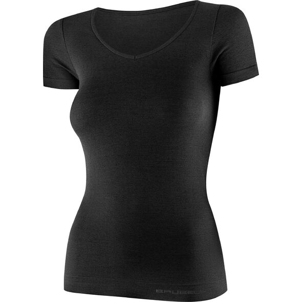Brubeck SS1398W Koszulka damska z krótkim rękawem COMFORT MERINO czarny L