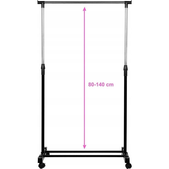 Vilde Wieszak na Ubrania Stojący na Kółkach Metalowy Czarny Solidny VILDE 140 cm