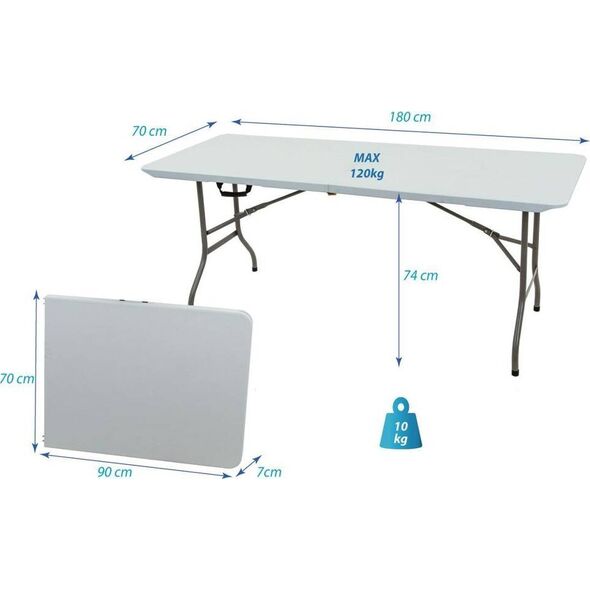 Saska Garden STÓŁ CATERINGOWY SKŁADANY W WALIZKĘ 180x70CM MAX.100KG BIAŁY