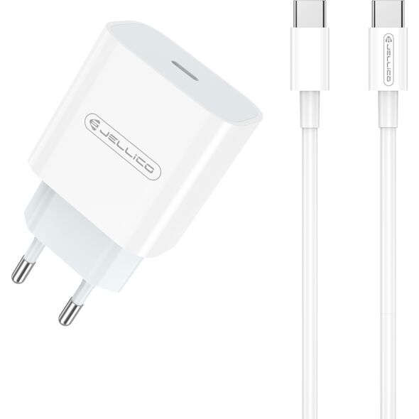 Ładowarka Jellico JELLICO ładowarka sieciowa AK180 PD 20W 1xUSB-C + kabel USB-C - USB-C Biały