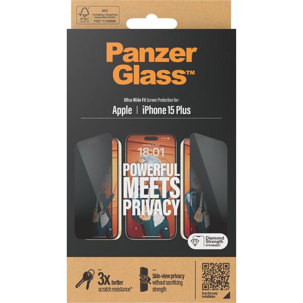 PanzerGlass PanzerGlass Privacy Screen Protector iPhone 15 Plus, UWF