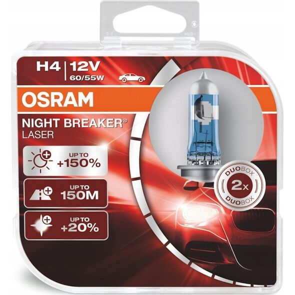 Osram OSRAM Automobilinės lemputės NIGHT BREAKER LASER +150% H4 60/55W 12V P43T 2vnt