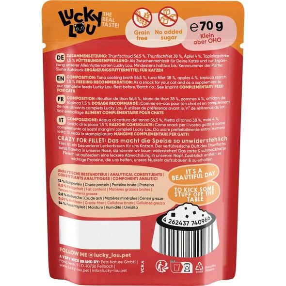 Lucky Lou Lucky Lou Extrafood Tuńczyk i jabłko w bulionie saszetka 70g