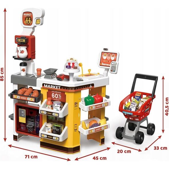 Jokomisiada Duży sklep supermarket cukiernia kawiarenka + wózek akcesoria ZA4638
