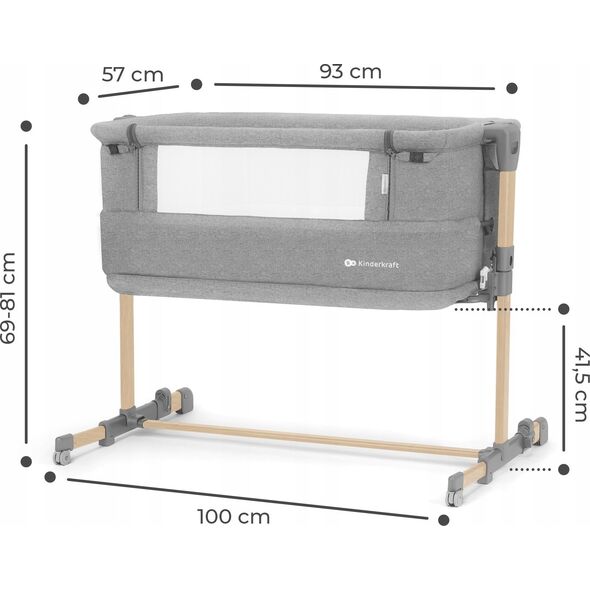 KinderKraft Kinderkraft Baby cot NESTE GROW light grey full wood KCNEGR00LGR000W