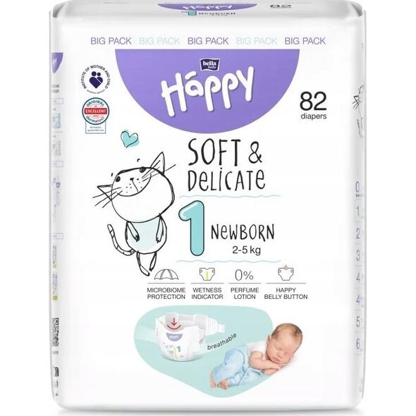 Happy HAPPY Newborn (2-5kg) diapers 42pcs, size 1 NEW, BB-054-NB42-W01