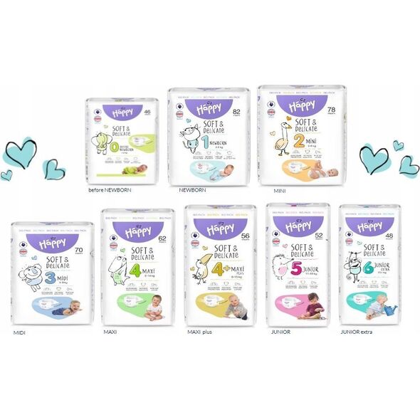 Happy HAPPY Mini (3-6kg) diapers 38pcs, size 2 NEW, BB-054-MI38-W01
