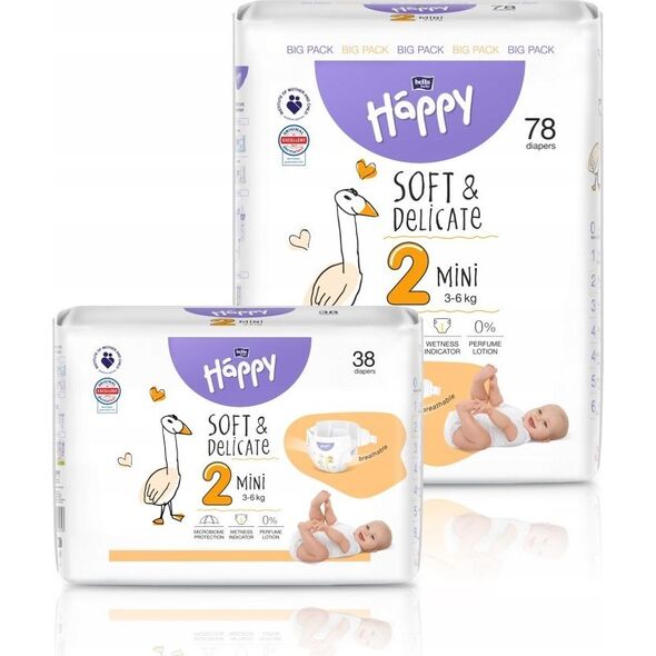 Happy HAPPY Mini (3-6kg) diapers 38pcs, size 2 NEW, BB-054-MI38-W01