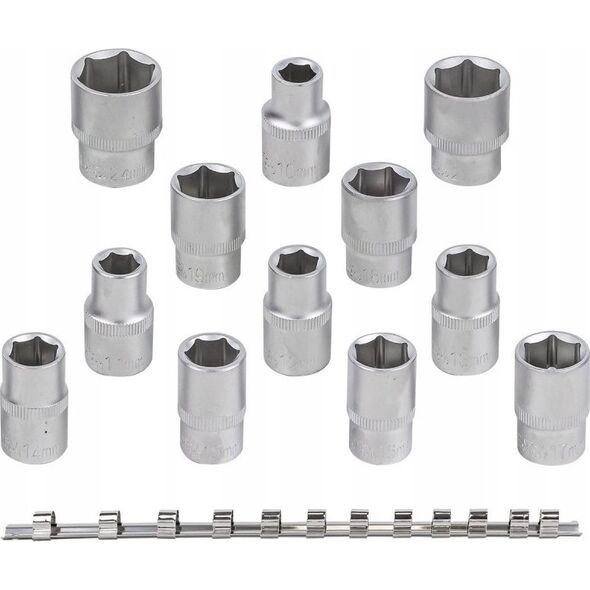 Rockforce Zestaw nasadek 12el. 1/2" (6-kątnych) (10-19,22,24mm) na listwie