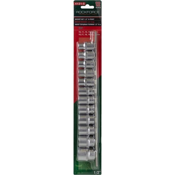 Rockforce Zestaw nasadek 12el. 1/2" (6-kątnych) (10-19,22,24mm) na listwie
