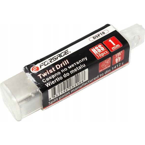 Wiertło Forsage ZESTAW WIERTEŁ 1mm 10 SZT. WIERTŁA DO METALU plastikowej walizce
