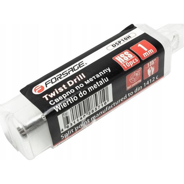 Wiertło Forsage ZESTAW WIERTEŁ 1mm 10 SZT. WIERTŁA DO METALU w plastikowej walizce