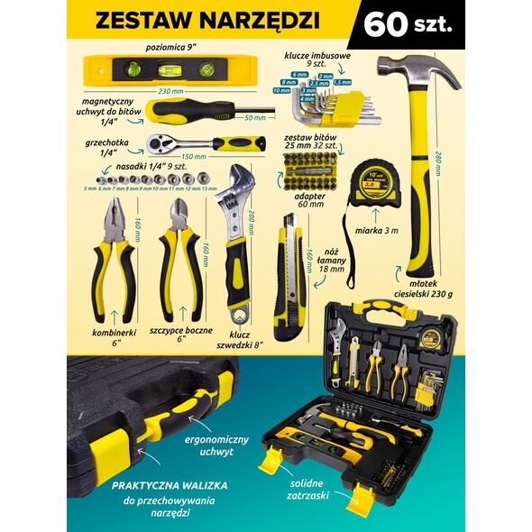Zestaw narzędzi Forcekraft ZESTAW NARZĘDZIOWY 60EL NASADKI BITY SZ CZYPCE