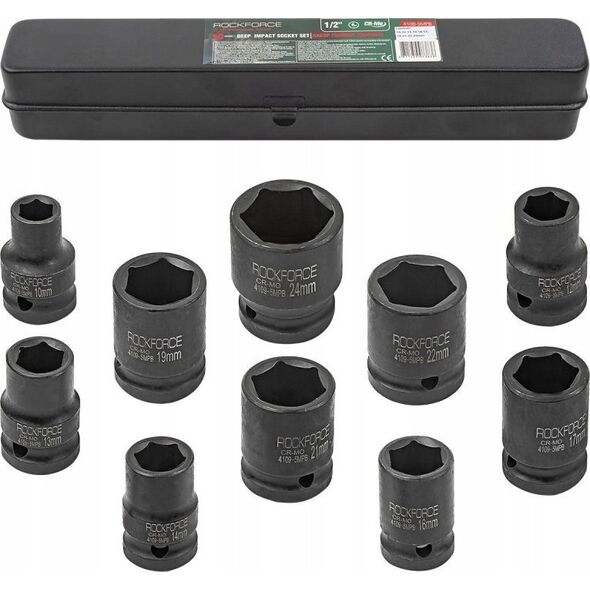 Rockforce Zestaw nasadek udarowych 1/2" 10el. (6-kątnych) (10-24mm)