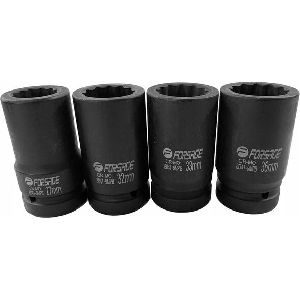 Forsage Zestaw nasadek udarowych głębokich 1" 4el. (12-kątnych) (27-36mm)