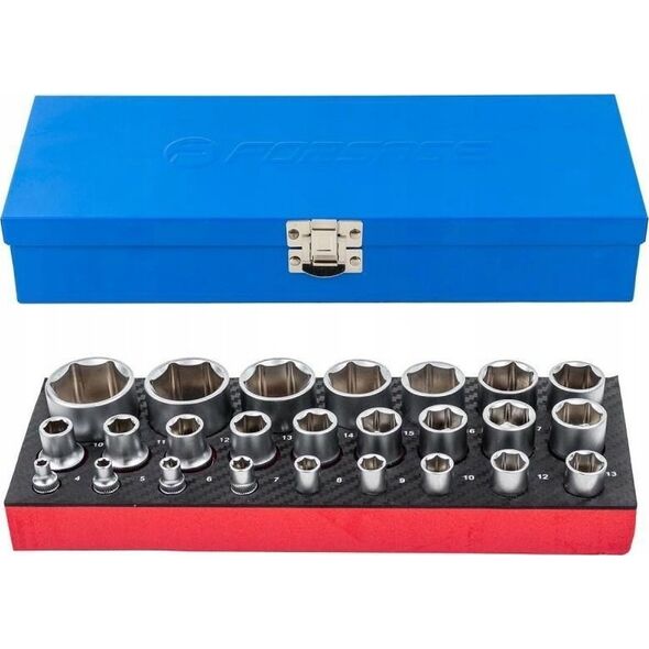 Zestaw narzędzi Forsage Zestaw nasadek 1/4" & 1/2" 25el. (4-32mm) (6-kątnych)