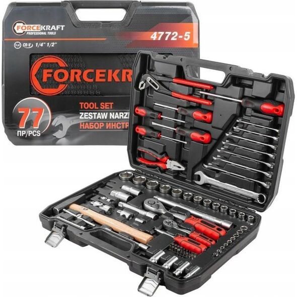 Zestaw narzędzi Forcekraft Zestaw narzędzi 1/4" i 1/2" 77el. (4-32mm) (6-kątnych)