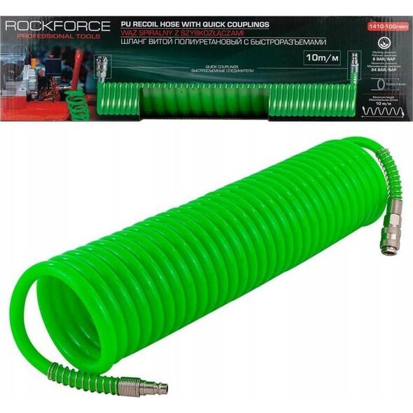 Rockforce Wąż spiralny z szybkozłączkami 10mm x 10m