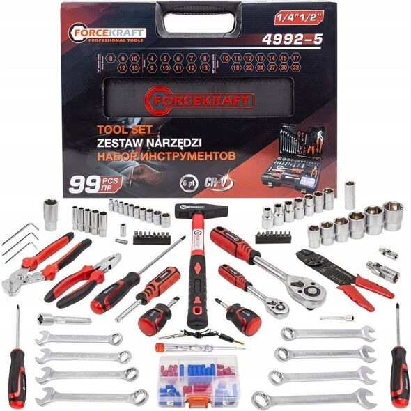 Zestaw narzędzi Forcekraft Zestaw narzędzi 99el. 1/4", 1/2" (6-kątnych)