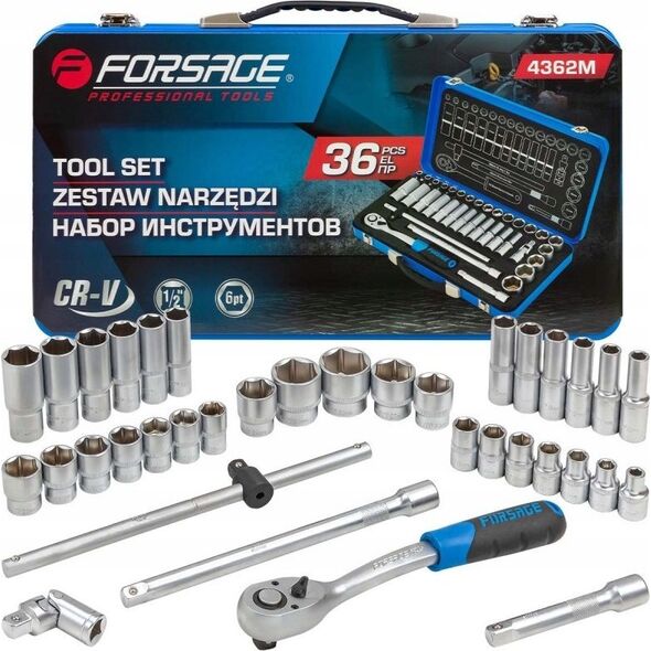Zestaw narzędzi Forsage Zestaw narzędzi 1/2" 36el. (8-32mm) (6-kątnych)