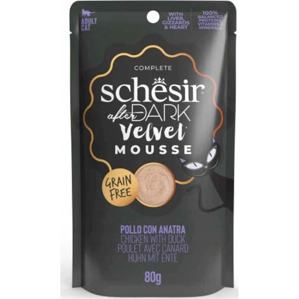 Agras Pet Foods SCHESIR KOT sasz.80g AFTER DARK VELVET    MOUSSE  KURCZAK + KACZKA