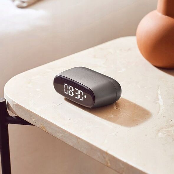 Lampa stołowa Lexon Lexon Minute Alarm Clock Mini Gray/Gun LR154X