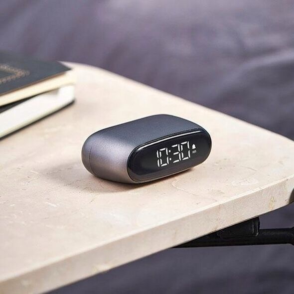 Lampa stołowa Lexon Lexon Minute Alarm Clock Mini Gray/Gun LR154X