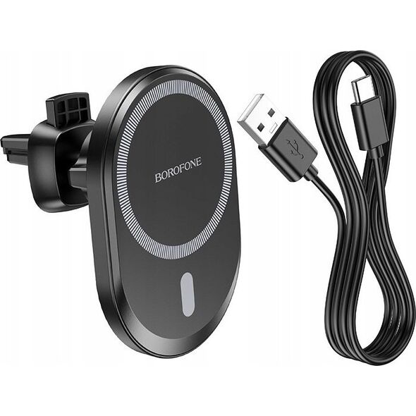 Ładowarka Borofone Ladetajs-turetajs auto Borofone BH201 Magsafe 15W melns magnetisks